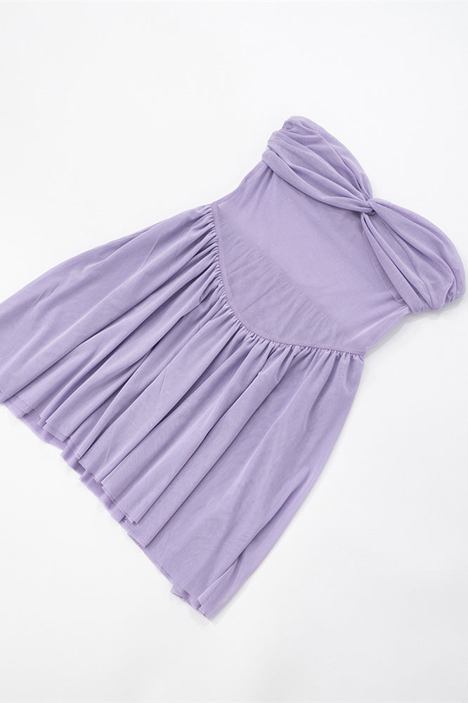 
                      
                        Strapless Purple Twist Short Dress with Scarf
                      
                    