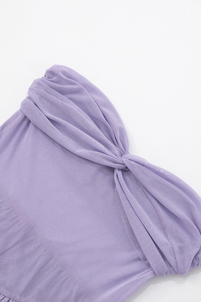 
                      
                        Strapless Purple Twist Short Dress with Scarf
                      
                    