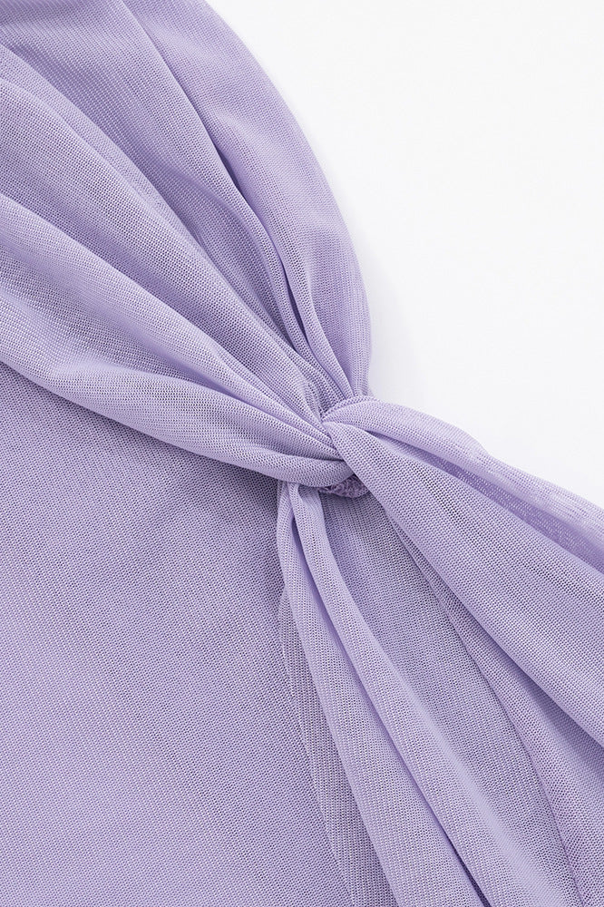 
                      
                        Strapless Purple Twist Short Dress with Scarf
                      
                    