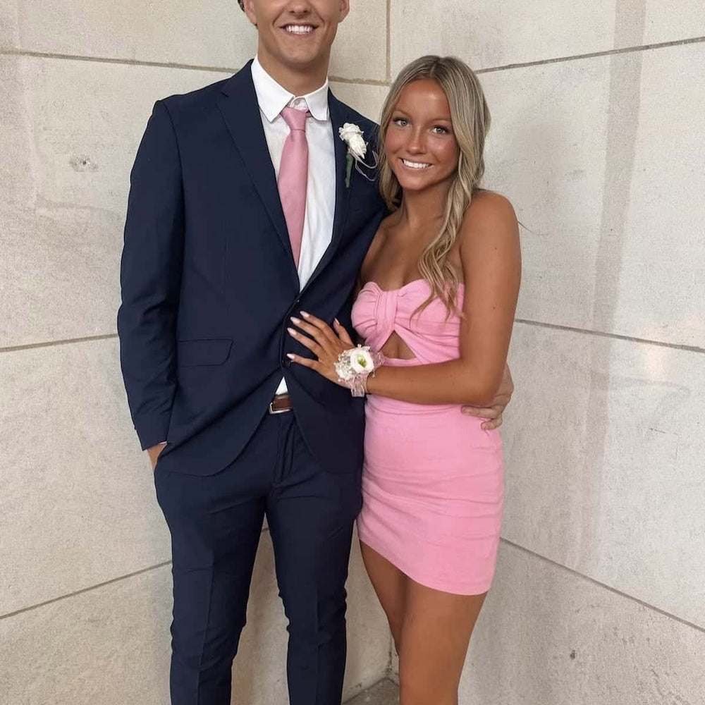 
                      
                        Strapless Red Bodycon Short Dress with Keyhole
                      
                    