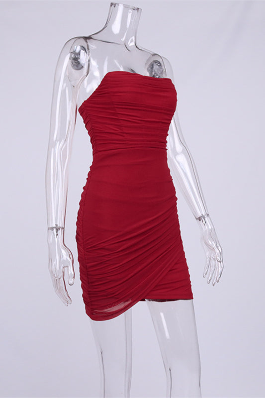 
                      
                        Strapless Red Ruched Bodycon Short Dress
                      
                    