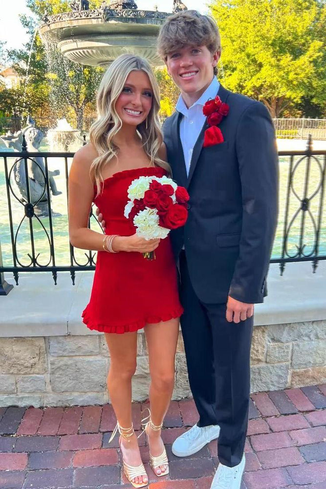 Strapless Red Ruffle Bodycon Short Party Dress – PollyBoutique