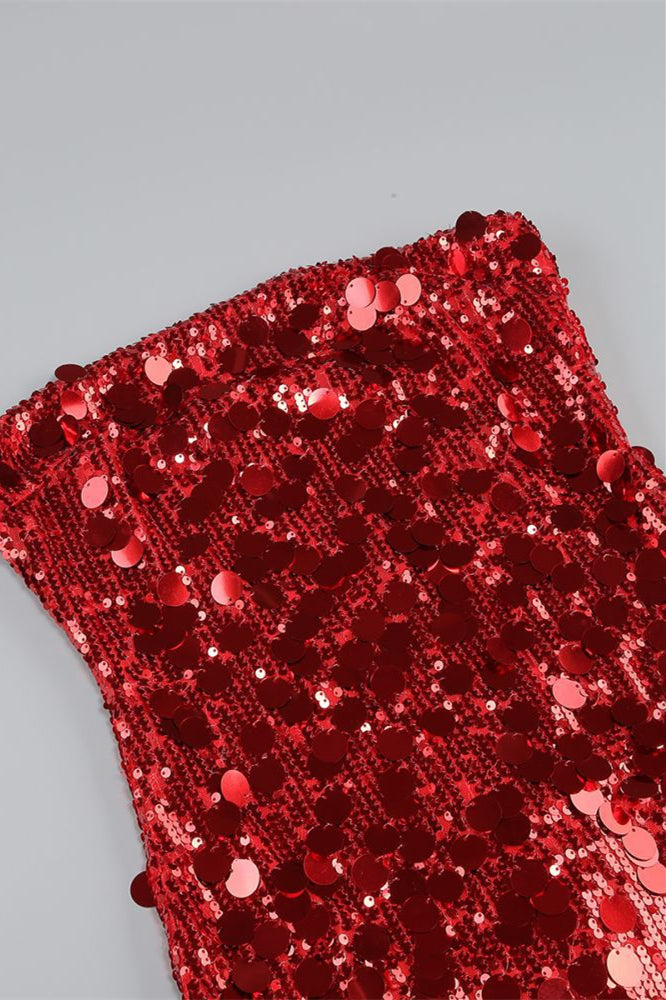 
                      
                        Strapless Red Sequin Bodycon Short Dress
                      
                    