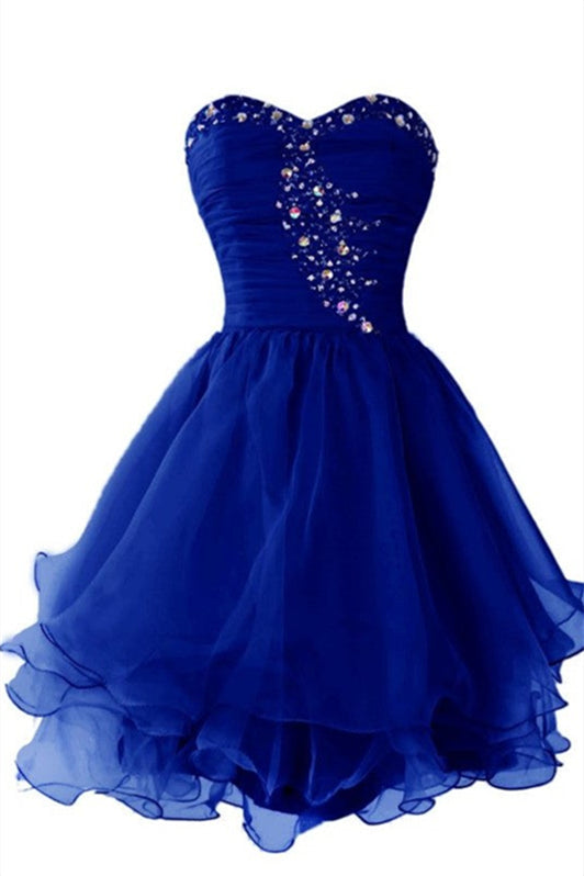 Strapless Royal Blue Beaded Ruffle Short Dress