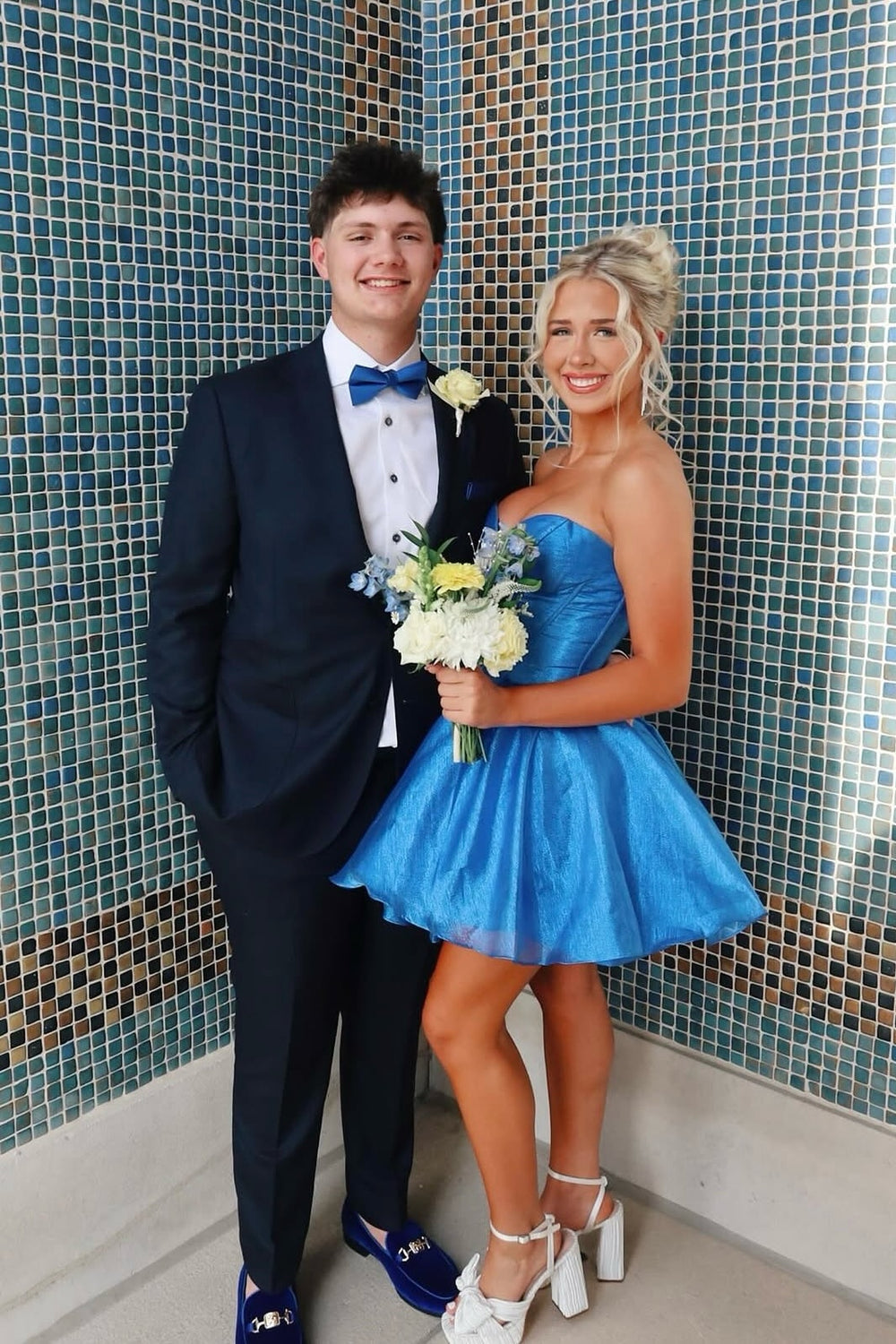 Strapless Royal Blue Corset A-line Short Dress