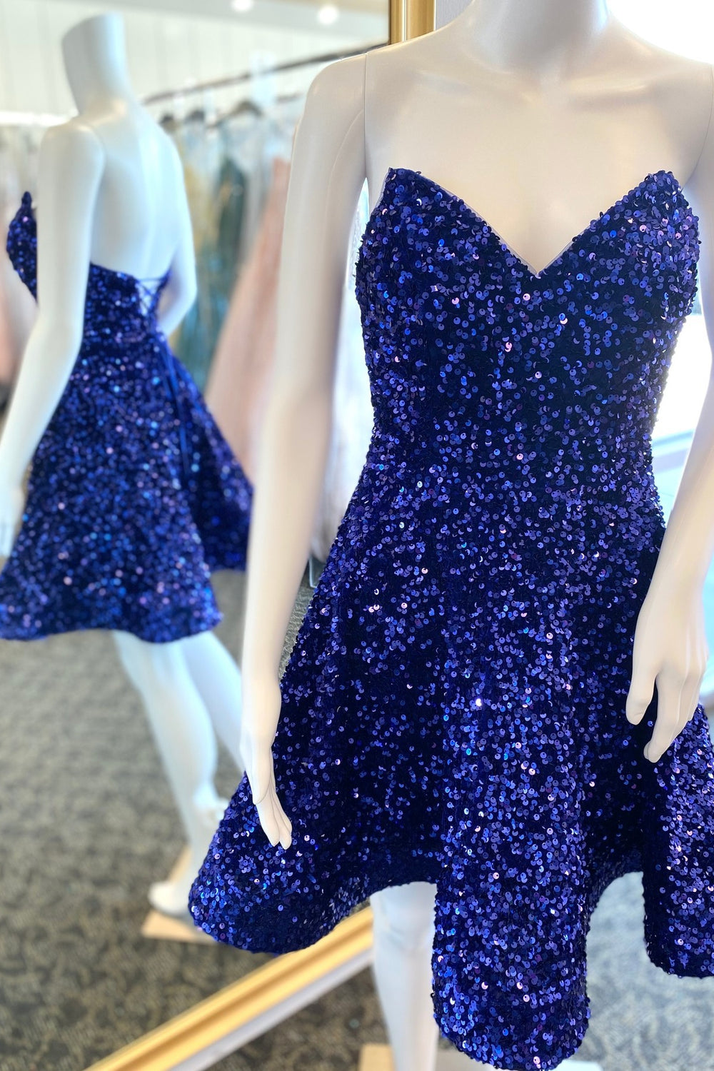 Strapless Royal Blue Sequin Short Party Dress