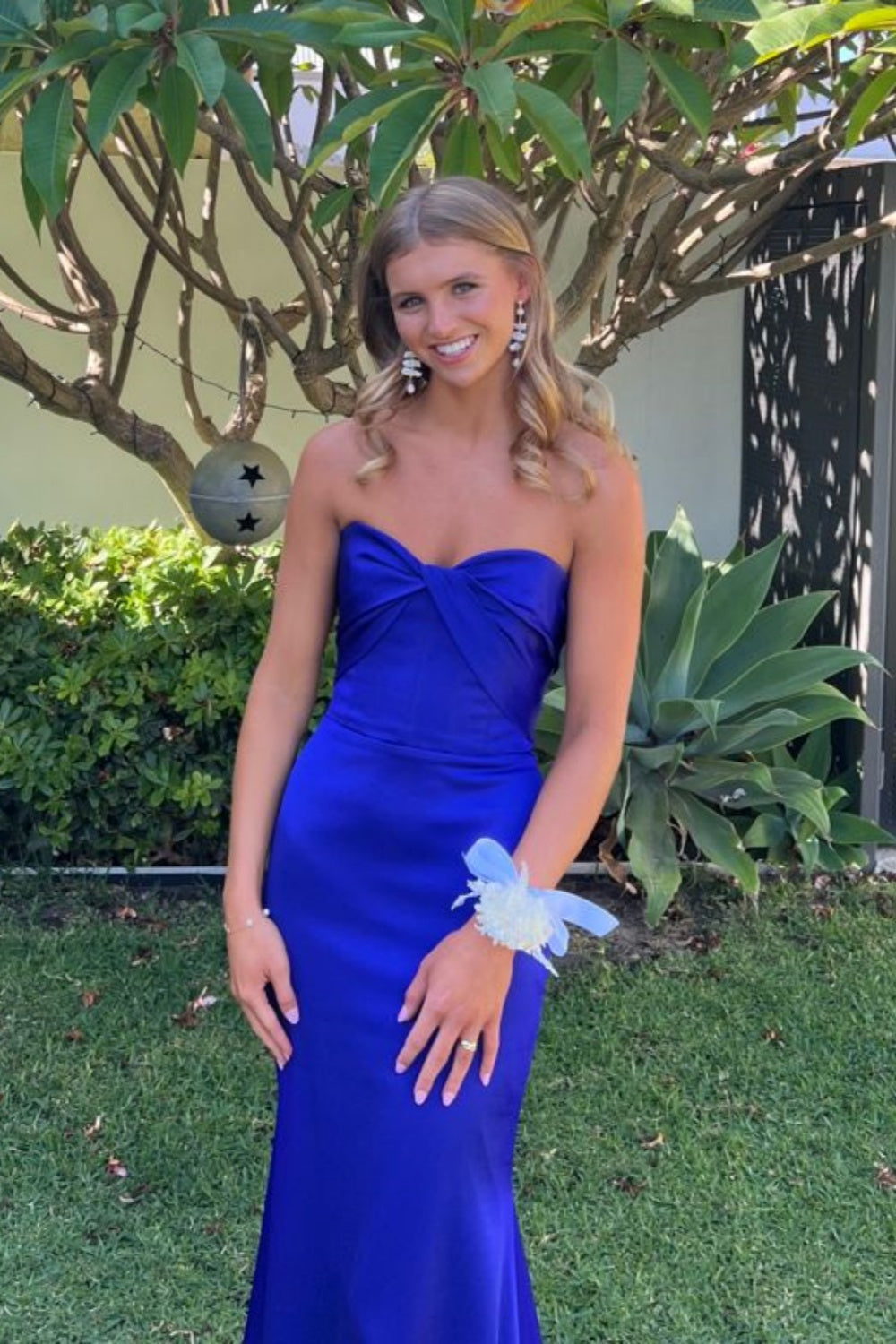 Strapless Royal Blue Twist Sheath Long Dress