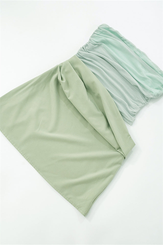 
                      
                        Strapless Sage Green Ruched Short Dress with Cut-out
                      
                    