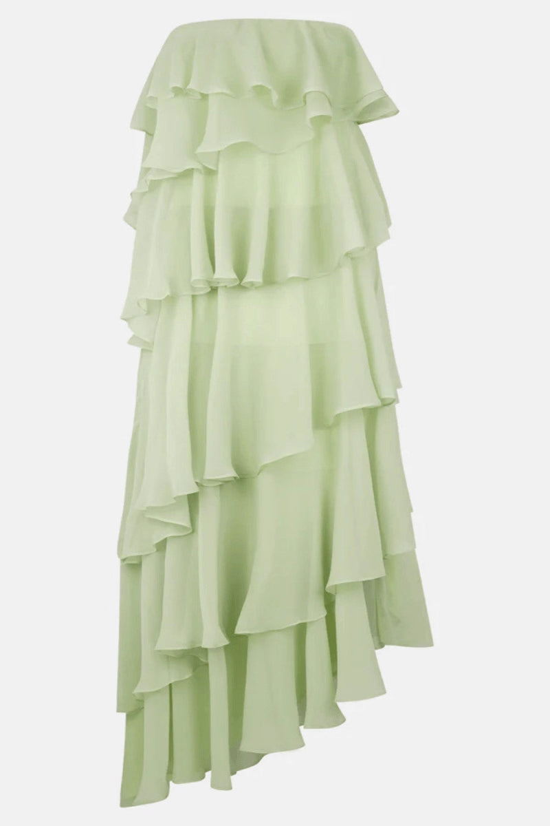 Green Bad Ruffles Strapless Sage Green Ruffle Tiered Maxi Dress – PollyBoutique