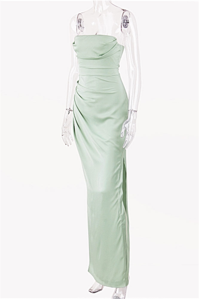 
                      
                        Strapless Sage Ruched Sheath Long Dress
                      
                    