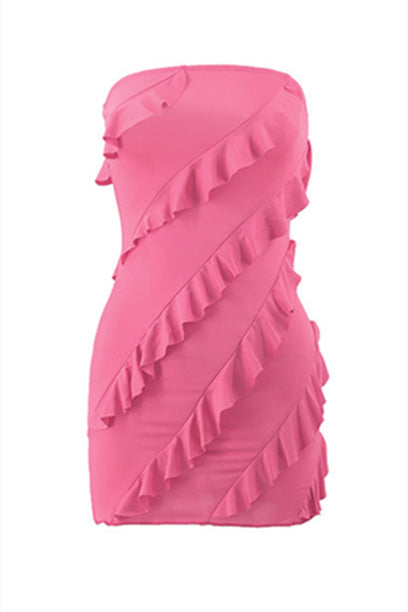 
                      
                        Strapless Watermelon Ruffled Hem Short Dress
                      
                    