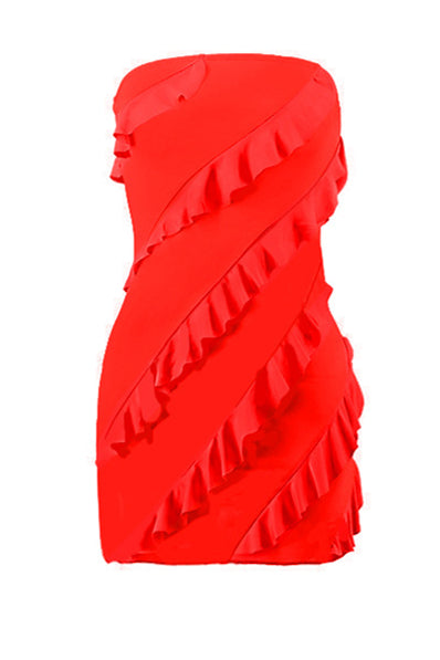 
                      
                        Strapless Watermelon Ruffled Hem Short Dress
                      
                    