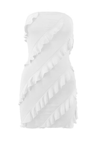 
                      
                        Strapless Watermelon Ruffled Hem Short Dress
                      
                    