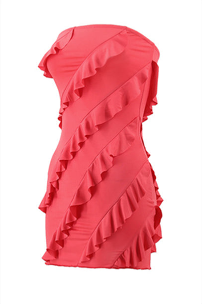 
                      
                        Strapless Watermelon Ruffled Hem Short Dress
                      
                    