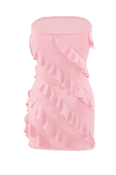 
                      
                        Strapless Watermelon Ruffled Hem Short Dress
                      
                    