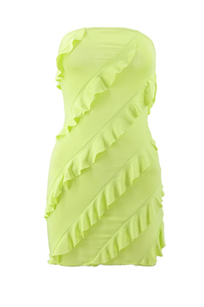 
                      
                        Strapless Watermelon Ruffled Hem Short Dress
                      
                    