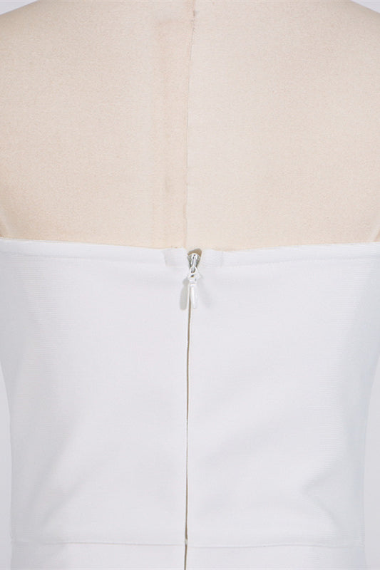 
                      
                        Strapless White Beaded Neck Bodycon Short Dress
                      
                    