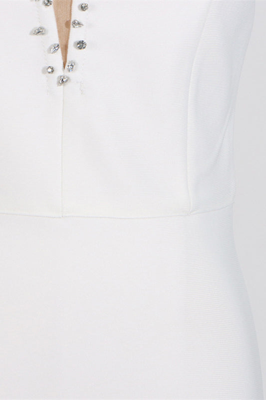 
                      
                        Strapless White Beaded Neck Bodycon Short Dress
                      
                    