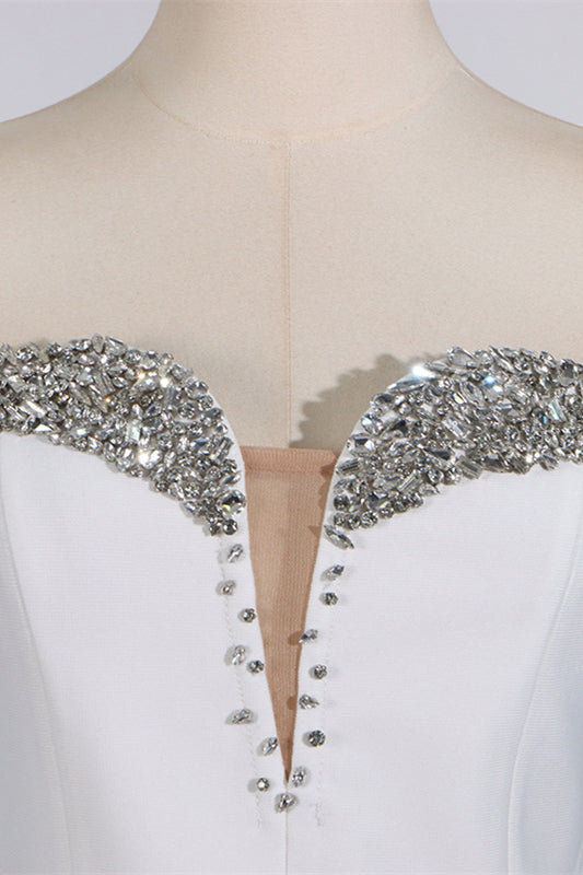 
                      
                        Strapless White Beaded Neck Bodycon Short Dress
                      
                    