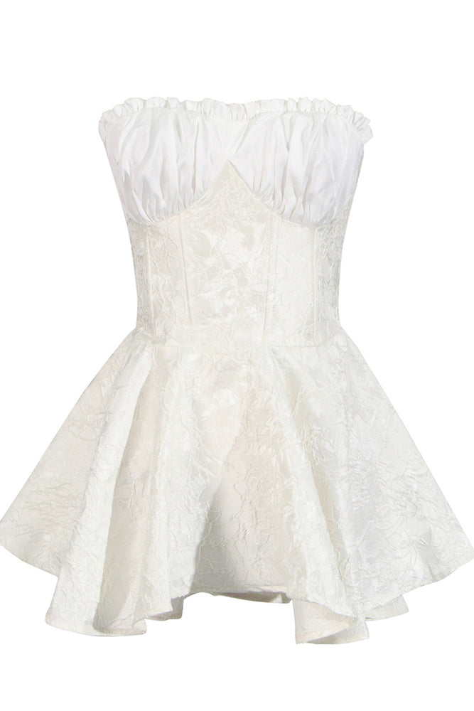 
                      
                        Strapless White Embroidery A-line Mini Dress
                      
                    