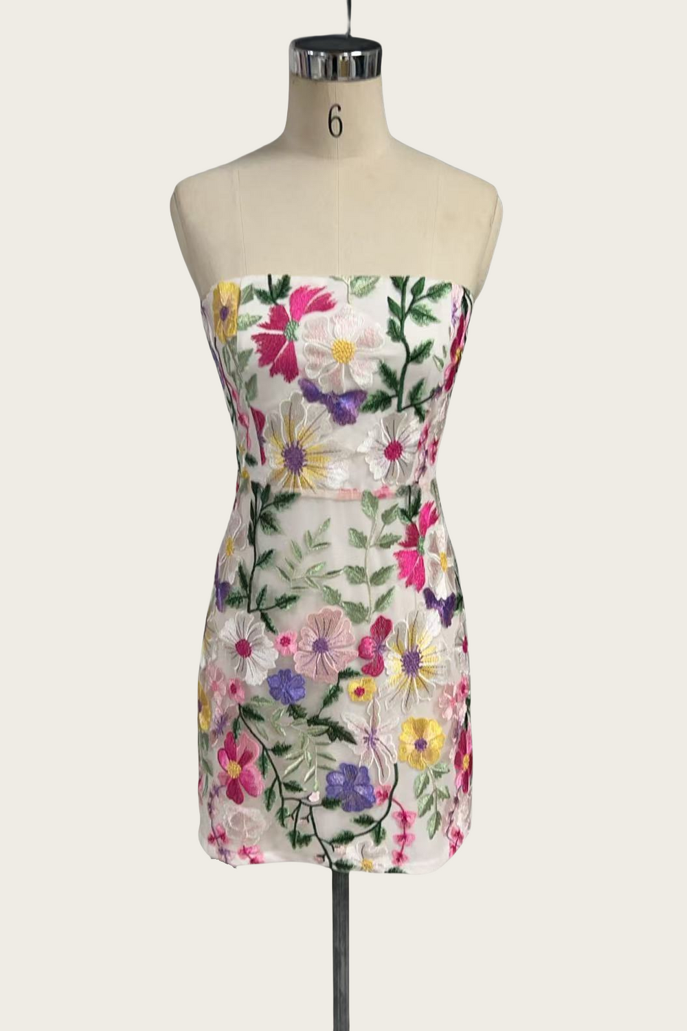 Strapless White Floral Appliques A-line Short Dress