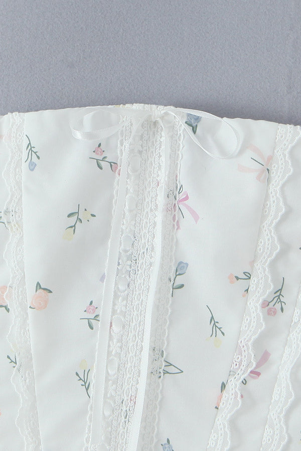 
                      
                        Strapless White Floral Print A-line Short Dress
                      
                    
