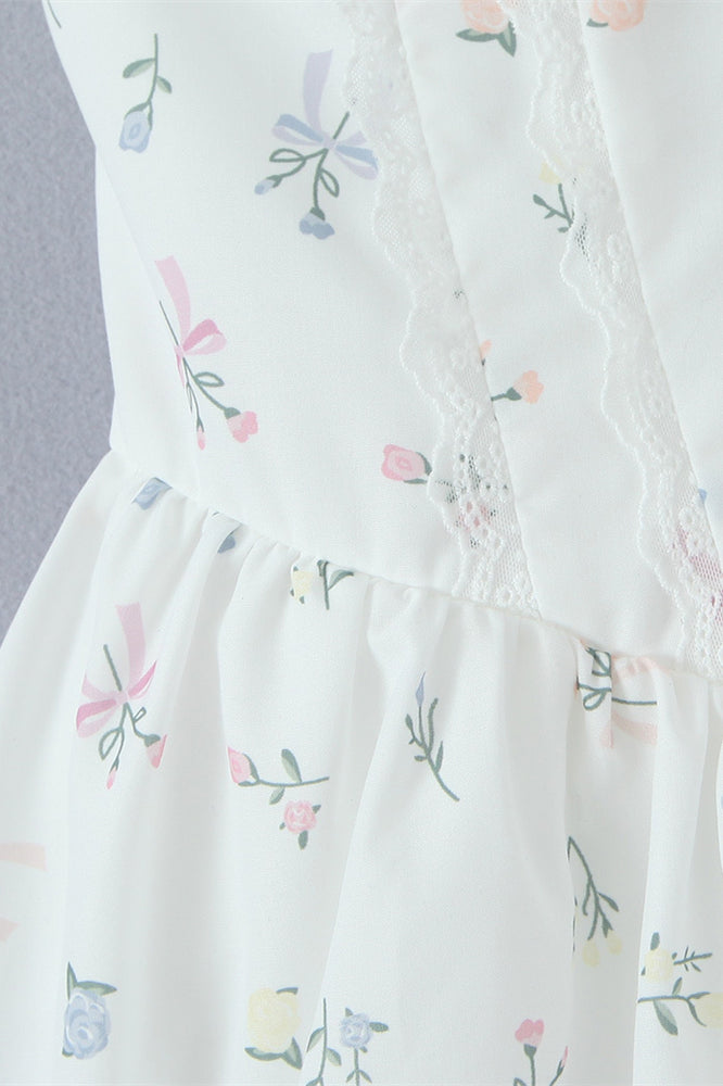 
                      
                        Strapless White Floral Print A-line Short Dress
                      
                    