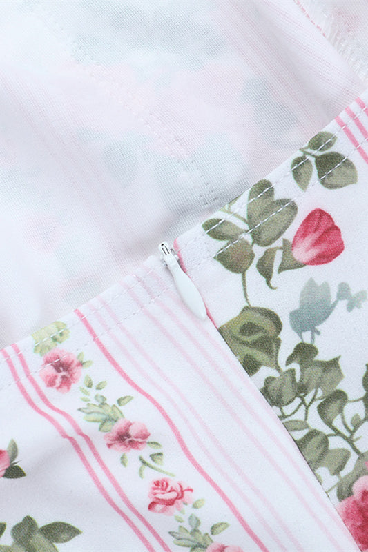
                      
                        Strapless White Floral Print Tiered Short Dress
                      
                    