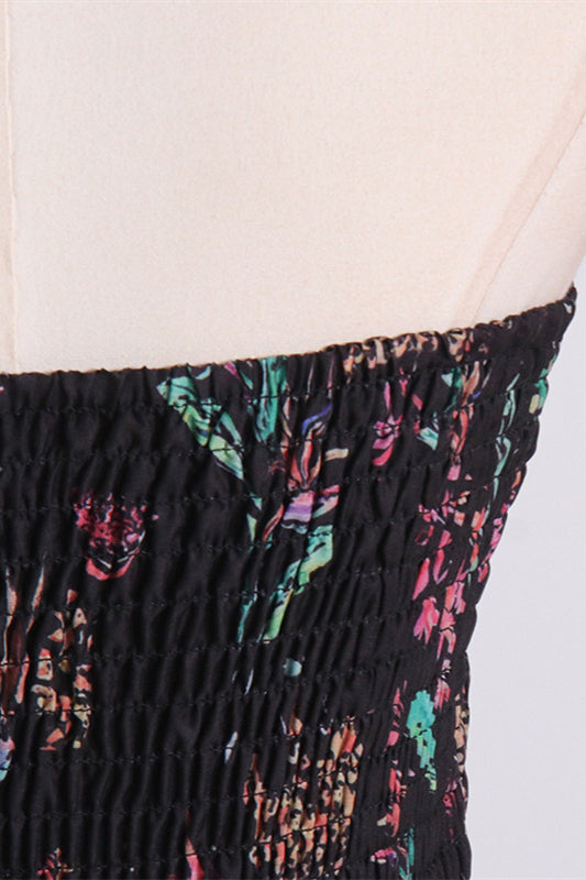 
                      
                        Strapless White Floral Print Tiered Short Dress
                      
                    