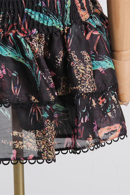 
                      
                        Strapless White Floral Print Tiered Short Dress
                      
                    