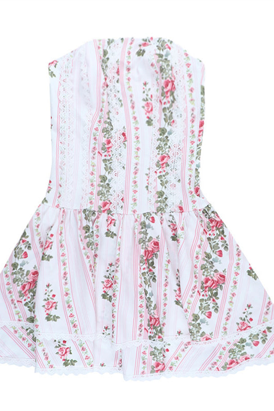
                      
                        Strapless White Floral Print Tiered Short Dress
                      
                    