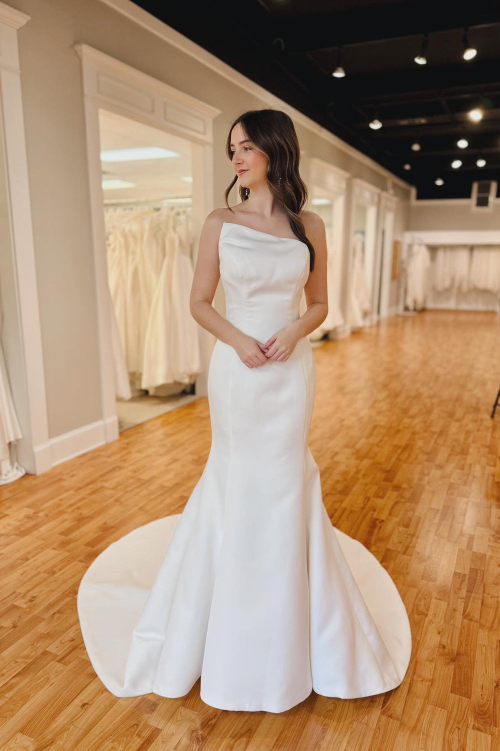 Strapless White Mermaid Wedding Dress with Train