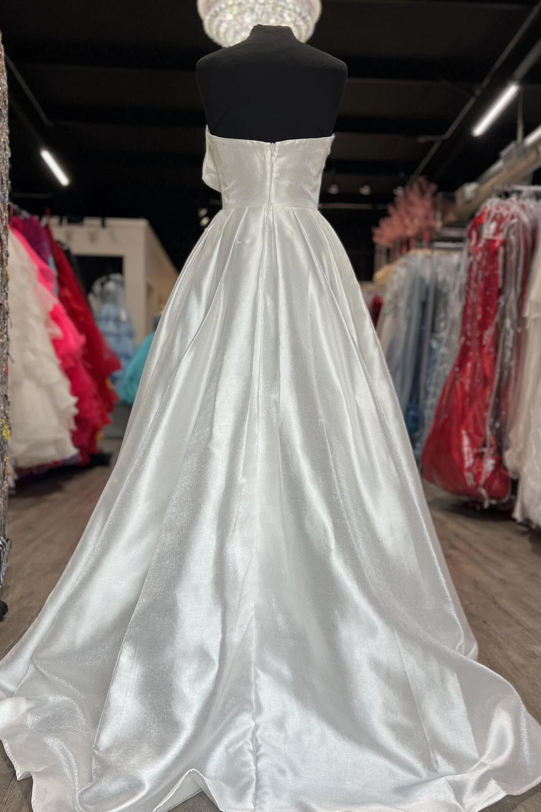 Bow Off-the-Shoulder Floor-length A-Line Satin Dress Wisteria