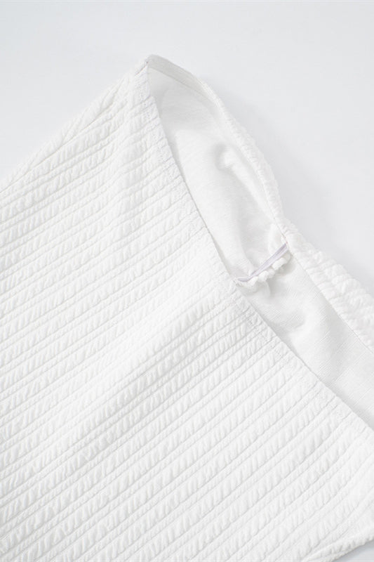 
                      
                        Strapless White Tiered A-line Short Dress
                      
                    