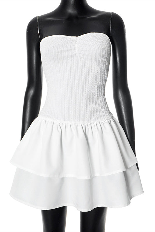 
                      
                        Strapless White Tiered A-line Short Dress
                      
                    