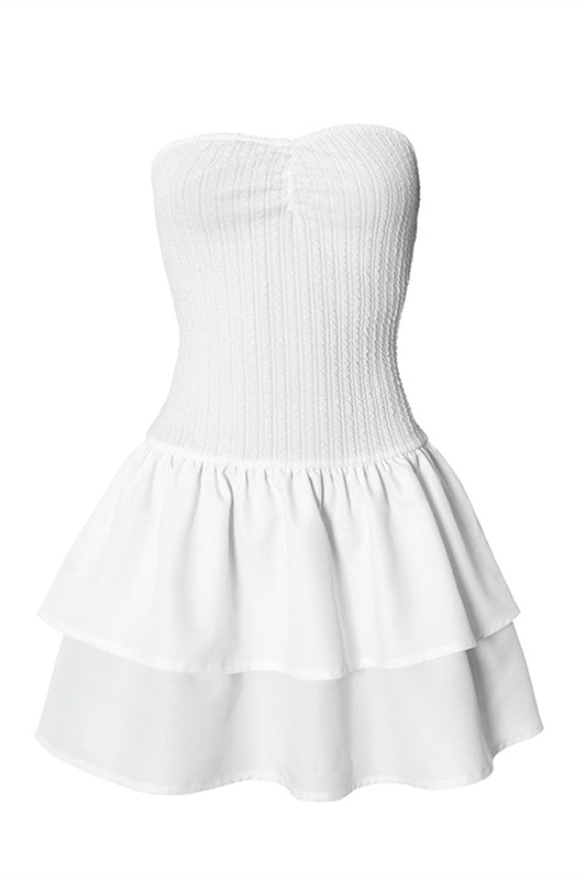 Strapless White Tiered A-line Short Dress