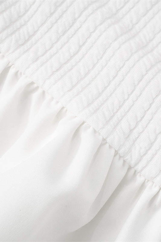 
                      
                        Strapless White Tiered A-line Short Dress
                      
                    