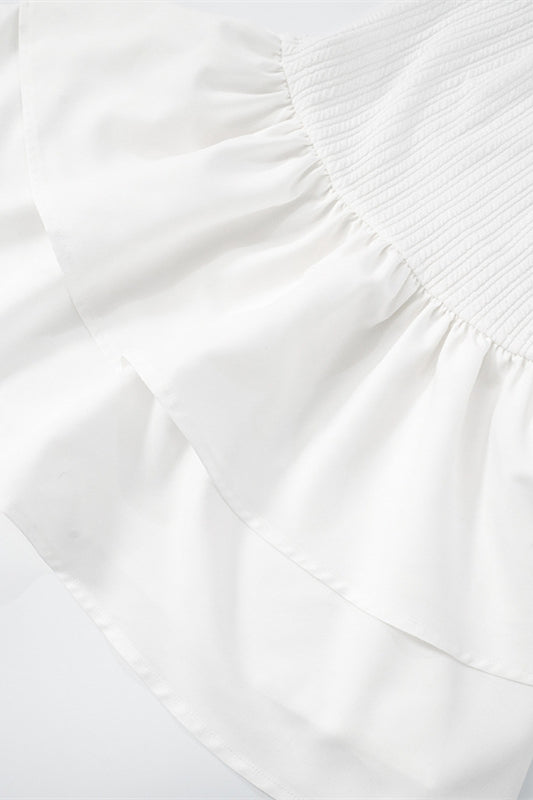 
                      
                        Strapless White Tiered A-line Short Dress
                      
                    