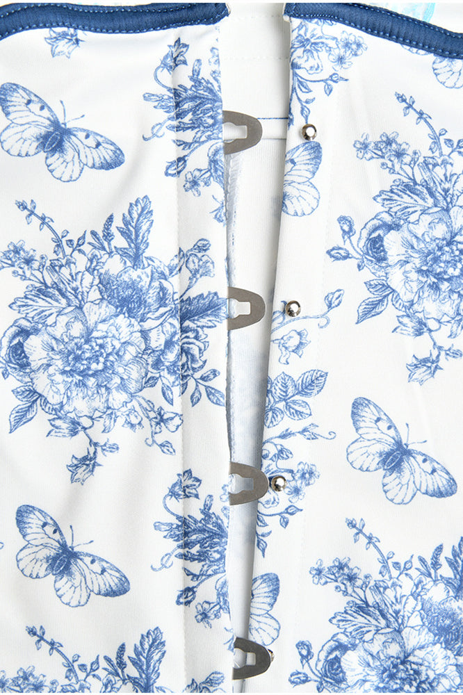 
                      
                        Strapless White and Blue Floral Print Short Dress
                      
                    