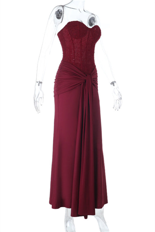 
                      
                        Strapless Wine Red Twist Fitted Long Dress
                      
                    