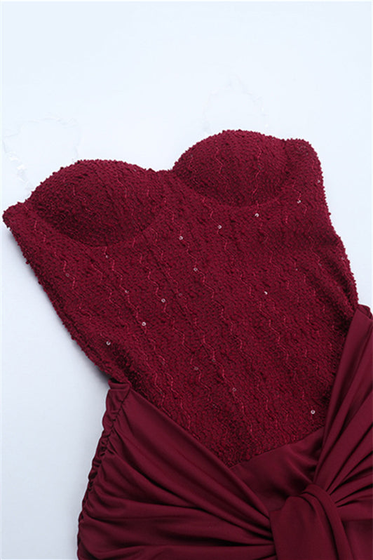 
                      
                        Strapless Wine Red Twist Fitted Long Dress
                      
                    