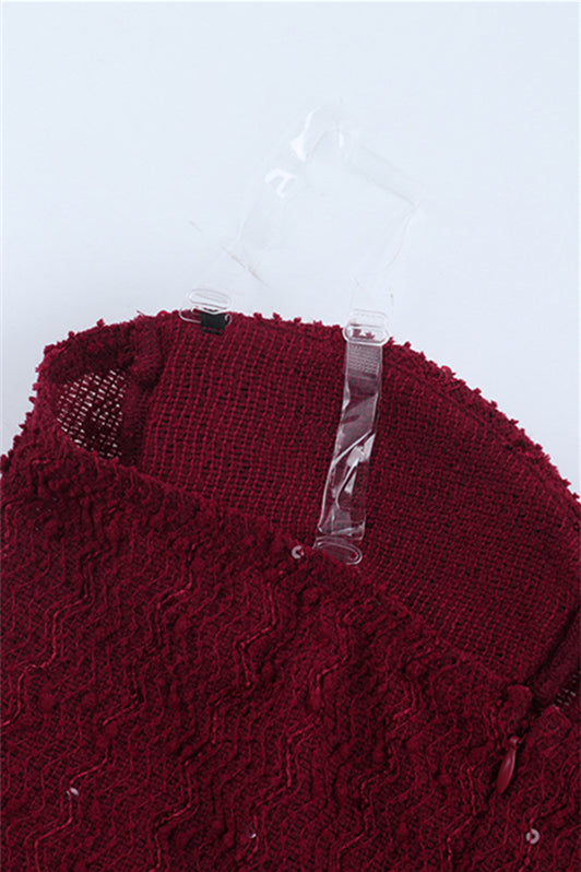 
                      
                        Strapless Wine Red Twist Fitted Long Dress
                      
                    