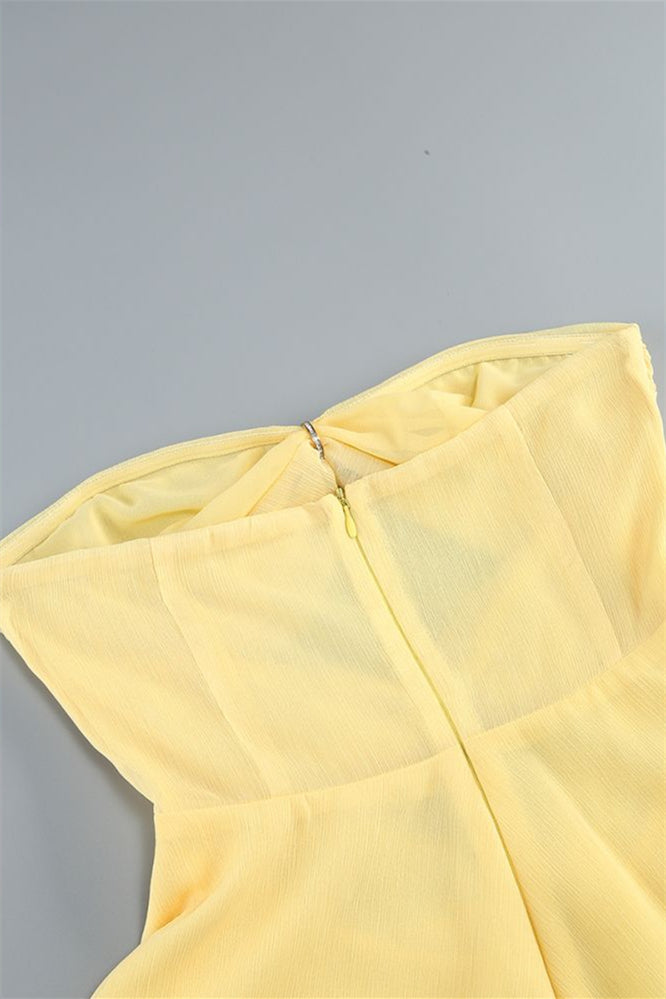 
                      
                        Strapless Yellow A-line Short Dress with Keyhole
                      
                    