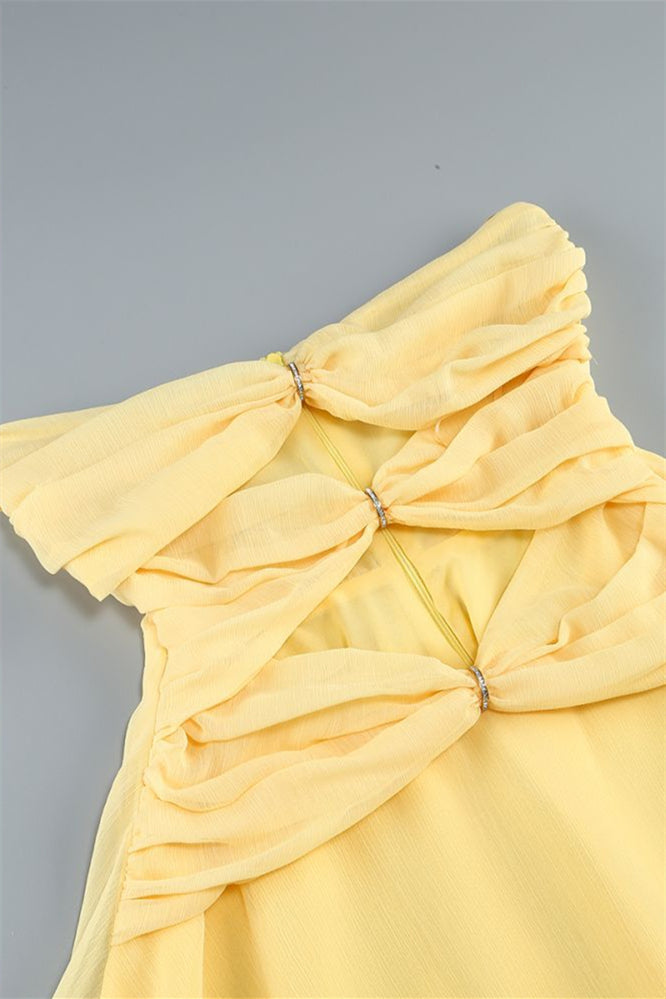 
                      
                        Strapless Yellow A-line Short Dress with Keyhole
                      
                    