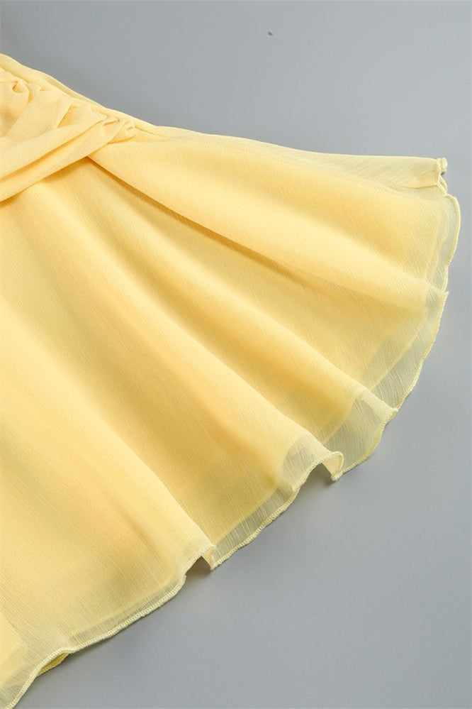 
                      
                        Strapless Yellow A-line Short Dress with Keyhole
                      
                    