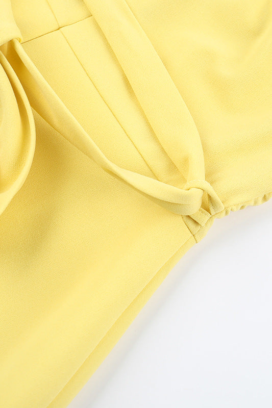 
                      
                        Strapless Yellow Back Tie A-line Short Dress
                      
                    