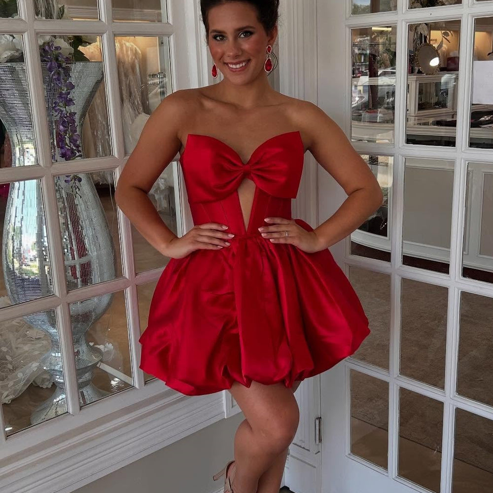 
                      
                        Strapless Yellow Bow Front A-line Short Dress
                      
                    