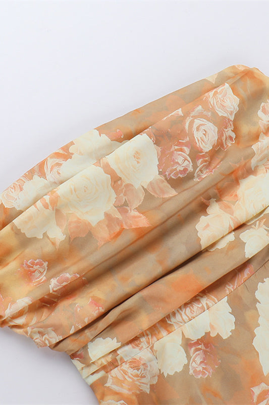 
                      
                        Strapless Yellow Floral Print Back Tie Short Dress
                      
                    