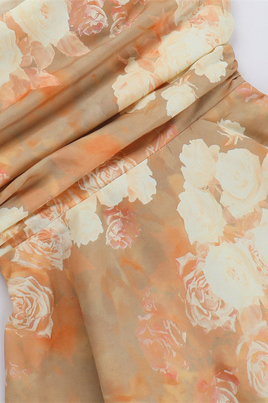 
                      
                        Strapless Yellow Floral Print Back Tie Short Dress
                      
                    