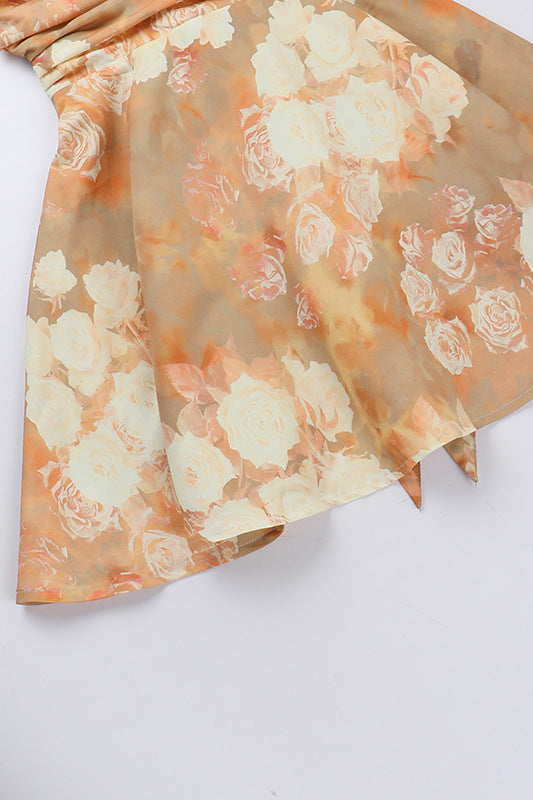 
                      
                        Strapless Yellow Floral Print Back Tie Short Dress
                      
                    